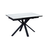 Vida Small 1.2M White High Gloss Ceramic Extending Dining Table with Black Powder Coated Metal Legs with double extension, extends to 1.8M